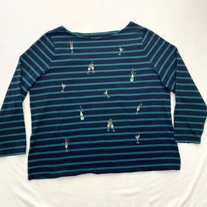 Talbots Long Sleeve Top Shirt Cotton Champagne Wine Striped Womens 2X Blue Green